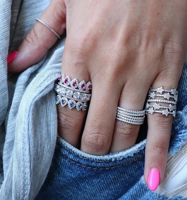

silver color engagement ring for women colorful water drop cubic zirconia Cz eternity band Crown shape fashion rings