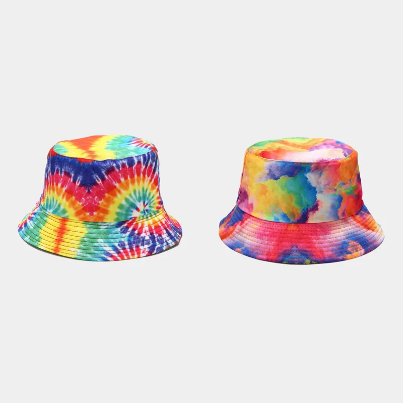 Harajuku Rainbow Print Bucket Hat For Women Men Panama Tie Dye Fishing Caps Hip Hop Gorro Reversible Fisherman Hats