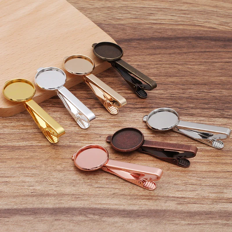 20pcs Color Necktie Tie Clip Clasps Bars Pins with 16 18 20mm Round Bezel Cameo Base Findings Shirt Tie Clips Valentines Gifts