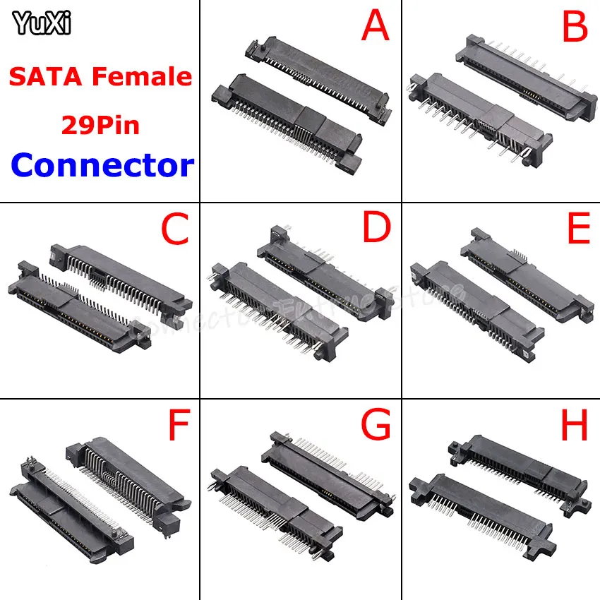 YUXI 1PCS SATA Female Connector Interface Socket 29Pin Female Hard Drive 90 180 Degree Curved Needle Plug-in Connector Adapter