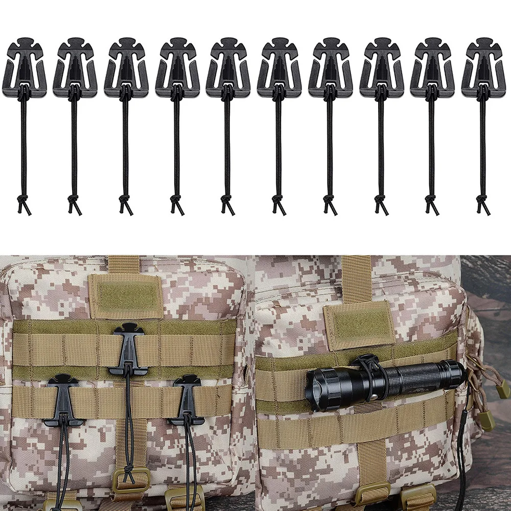 10pcs Tactical Gear Clip Molle Web Dominators for Backpack Straps Management Buckle Carabiner Clips Tube Strap MOlle Attachments