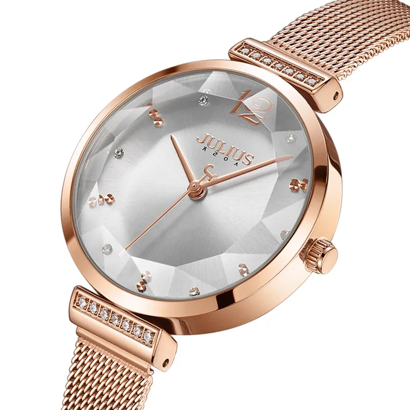 4 Colors Elegant Cutting Women's Watch Japan Quartz Lady Hours Fine Fashion Stainless Steel Bracelet Girl's Gift Julius Box 1196