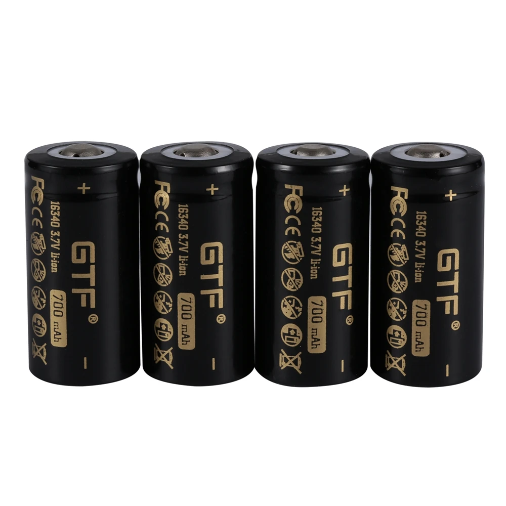 GTF 3.7V 16340 700mAh 100% capacity Li-Ion Rechargeable Battery for LED Flashlight toy remote control 16340 point head batteries