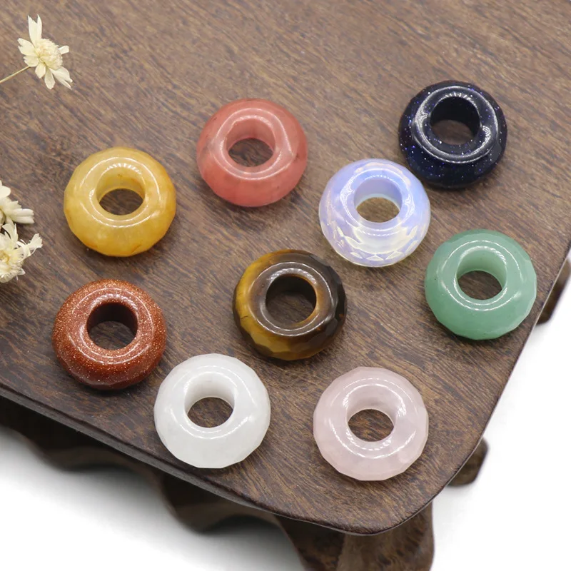 5Pcs/pack  8x14mm Large Hole Beads Faceted Semi-precious 9 Colors 6mm Hole Abacus Round Loose Beads DIY for Bracelets Necklace