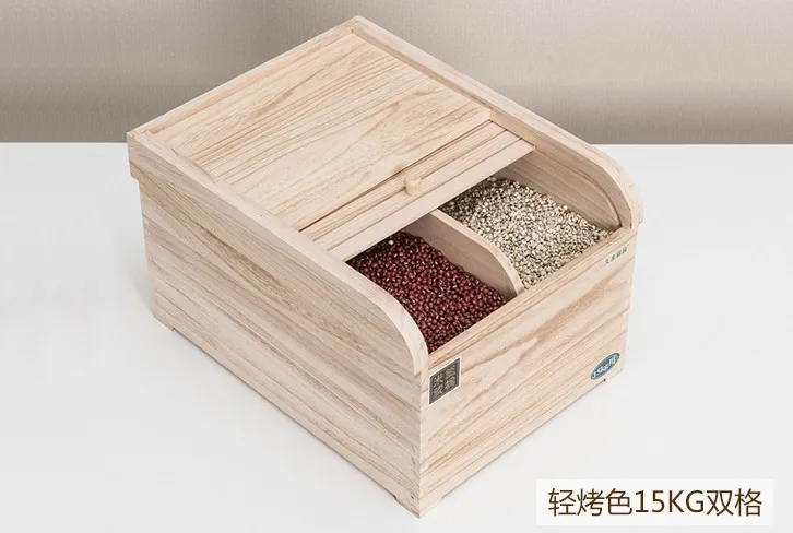 

Japanese wooden rice container stocker grain wood finish rice bin storage box environmental kitchen organizer box with cover