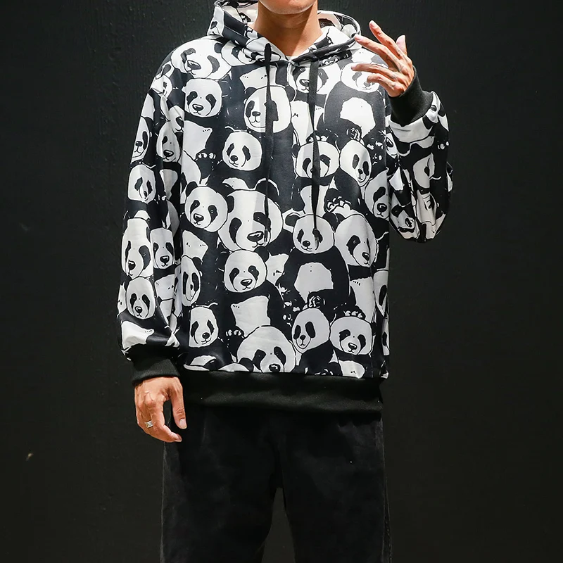 Sweater Panda Printing Male Animal Print Hoodies Men 2020 Autumn Hip Hop Casual Pullover Hooded Sweatshirts Streetwear Tops