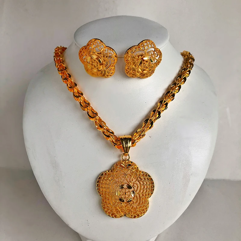 Ethiopian Gold Color Wedding  Jewelry Set For Women Girl  With Ethiopian Handmade Chain earing  Jewelry Sets Eritrea Items