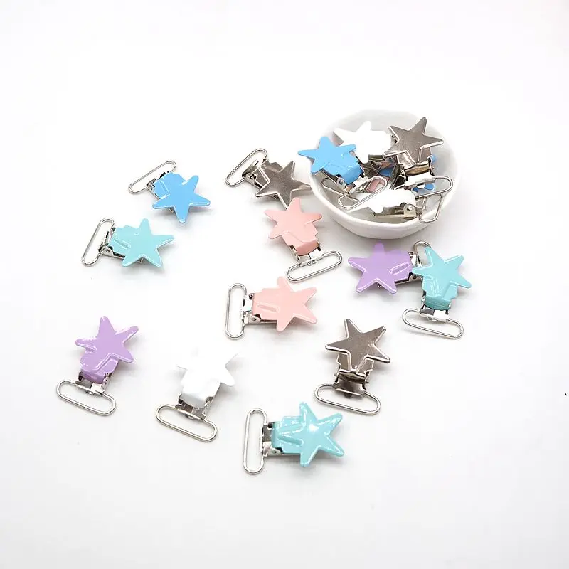 Chenkai 50PCS 1'' 25mm Star metal Clips For Suspenders Soothers Pacifier Clips For DIY Baby Teether Chain Toy Holder Accessory