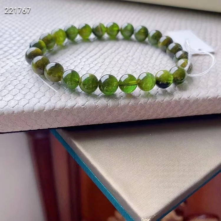 Natural Green Tourmaline Quartz Clear Round Beads Bracelet 7.5mm Green Tourmaline Women Men Rare Crystal AAAAAA