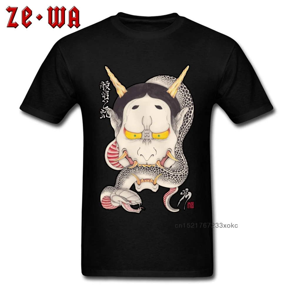 Hannya Tshirt Print Man T Shirt Unique Tee Shirts Japan Tattoo Snake Mask Hot Sale Geek Short Sleeve Cotton Clothes Black Tops