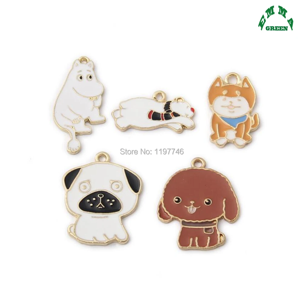 Cartoon Charms for Jewelry Making Gold Charms 5pcs 25mm Enamel Charms Puppy Dog charm Metal Pendants DIY Finding Charm Pendant