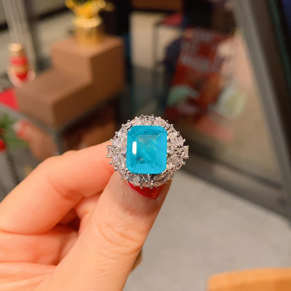 2022 New Arrival Paraiba Tourmaline Necklace Pendant Ring Earrings High Carbon Diamond Women's Luxury Wedding Party Fine Jewelry