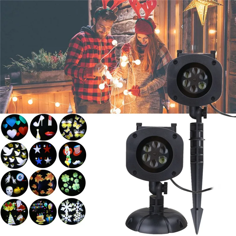Wasserdicht 12 Muster 4W LED Remote Projektor Bühne Licht Moving Laser Spotlightt Weihnachten Garten Outdoor Urlaub Beleuchtung