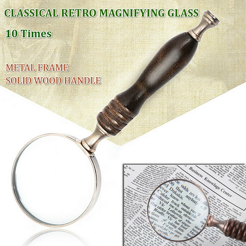 10X Magnifying Glass Ebony Handle Classic Retro Vintage Handheld Reading Magnifier For Science Insect And Hobby Observation