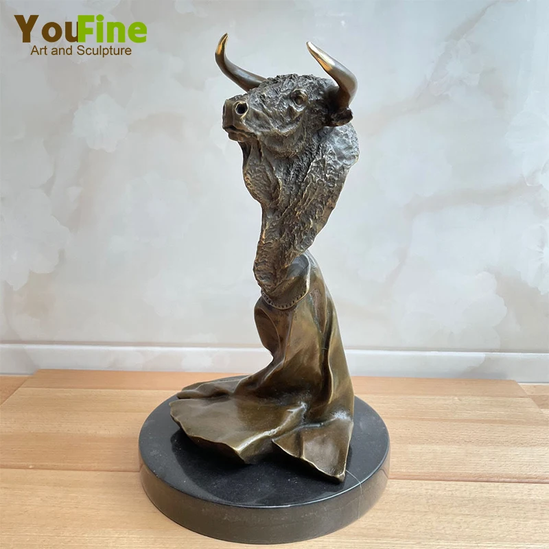 Pure Bronze Bull Head Statue on Marble Base Bronze Bull Bust Sculpture Vintage Bull Ox Head Bust Statue Western Art Decoration