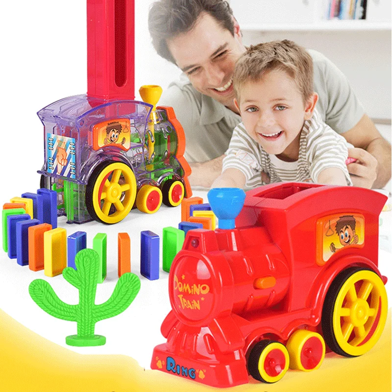 Motorized Domino 60pcs Train Car kit Set Up Blocks 120pcs Plane Rocket Set Plastic Colorful Dominoes Bricks toys Gift Children