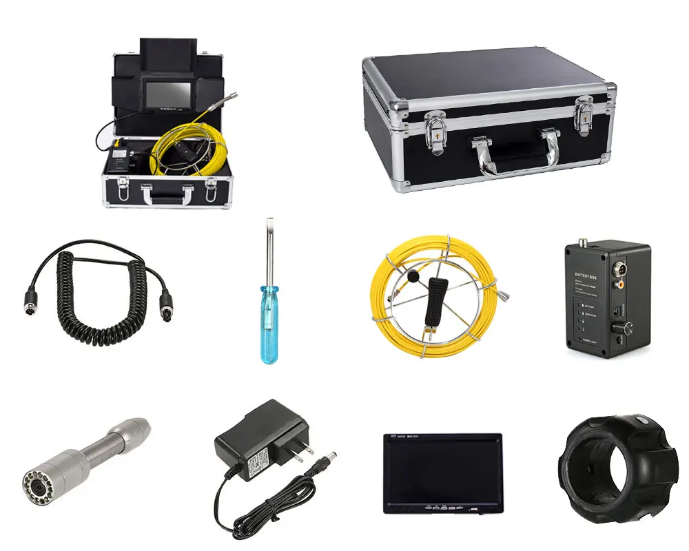 7 Inch Monitor Industrial Pipe Drain Sewer Inspection Video System Kit IP68 Waterproof CCD600 TVL 5mm Fiberglass Cabl