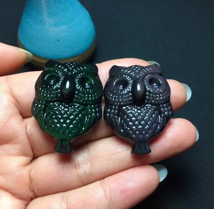 Natural obsidian rainbow eye owl pendant dazzle colorful fortune transfer foo bird amulet necklace manufacturers