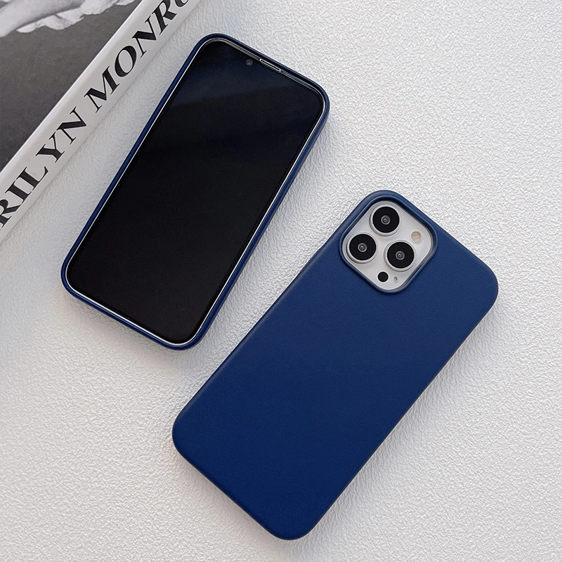 Soft Leather Case for iPhone 13 Pro Max Luxury Business High Quality Magnetic Artificial Back Cover for iPhone 13 Pro Blue Color