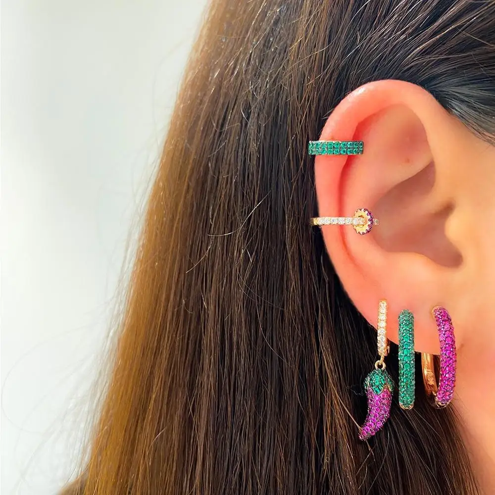 Imagen: 2025 novedad de verano diseño verde rojo Cz pimienta chile Charm pendientes colgantes para mujeres lindas niñas verduras berenjena joyería de moda