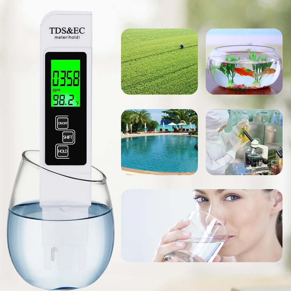 الرقمية PH/TDS/EC متر فاحص ميزان الحرارة القلم نقاء المياه جزء في المليون المدى 0-9999 تصفية المائية لحوض السمك بركة مراقبة المياه