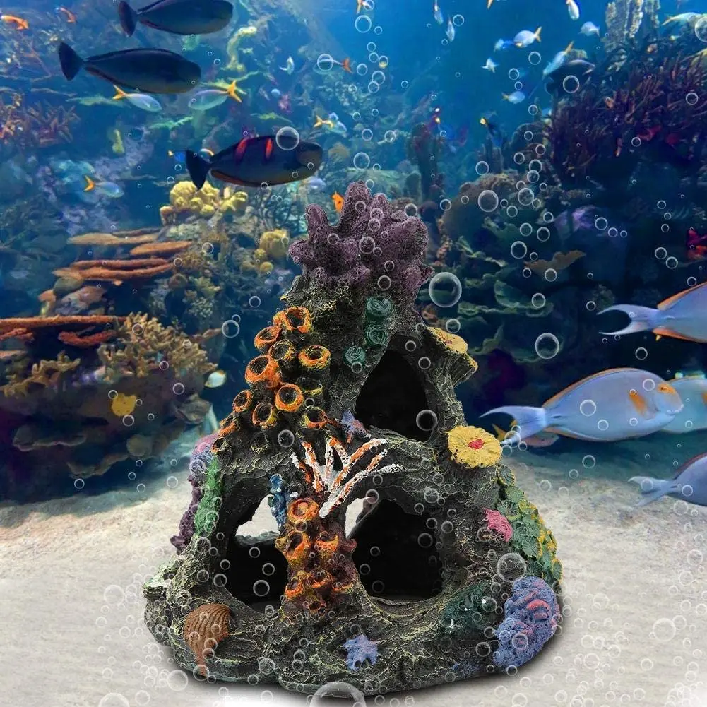 Coral Reef Aquarium Decoration Fish Tank Resin Rock Mountain Cave Ornaments Fish House for Betta Sleep Rest Hide Play Breed