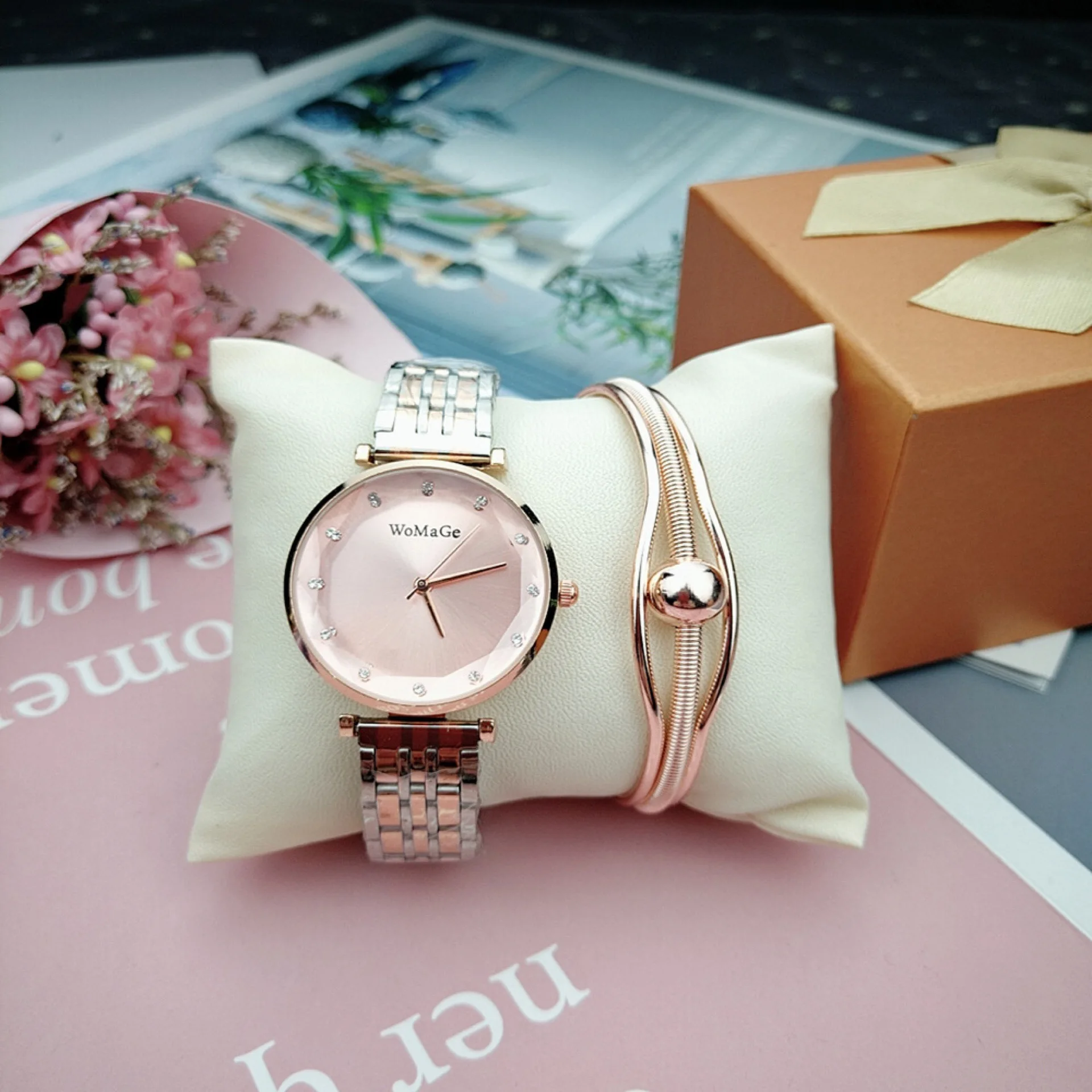 Ladies Watch Bracelet Gift Box Set Womens Luxury Brand Fashion Simple Quartz Wristwatches Cutting Glass Crystal Mirror relojio