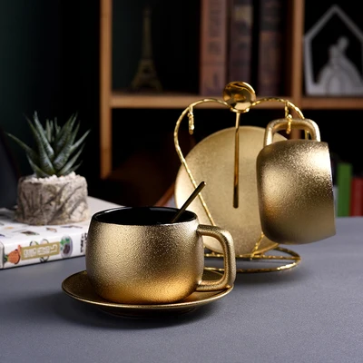 Wourmth High-quality Golden Coffee Cup With Spoon Home Simple Modern Tea Set Nordic Afternoon Tea Cup And Saucer Set Nice Gift