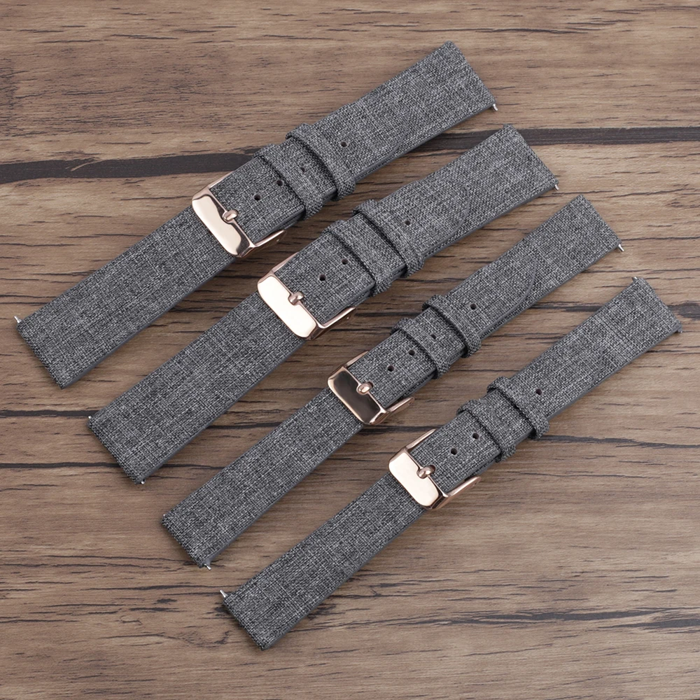 Nylon Canvas Fabric Watch Gray Cow Leather Watch Strap Band 16mm 20mm Wristwatch Accessories for Women Men Watch