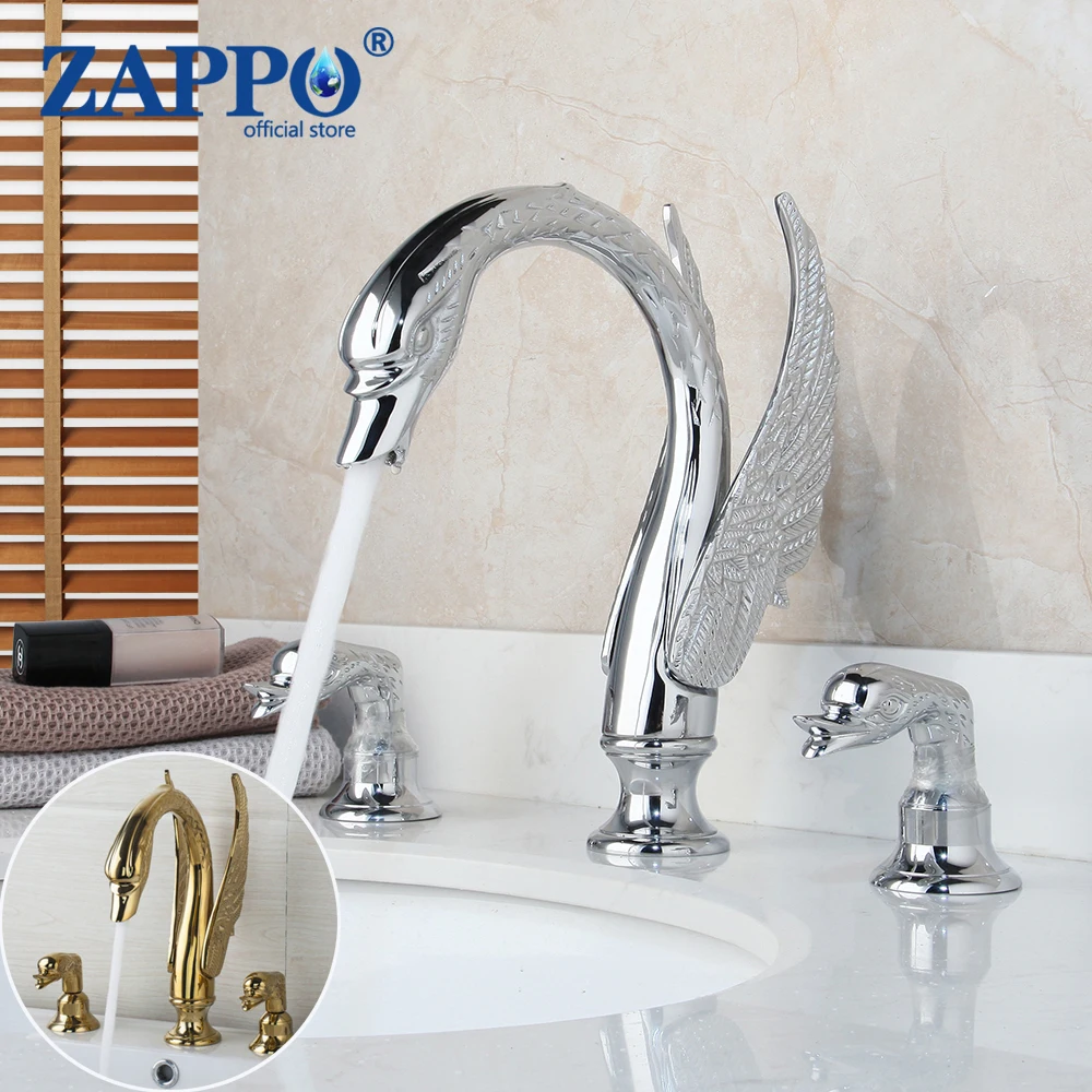 

ZAPPO Chrome Finished Swan Shape Bathroom Basin Sink Faucet Bathroom Vessel Sink Faucets Mixer Tap Solid Brass Bathtub Torneira