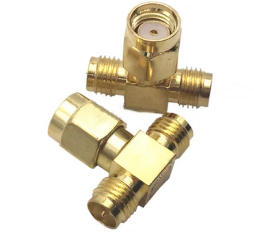 RP-SMA ชาย2คู่ (2) RP-SMA Jack หญิง RF Coaxial Connector T ประเภท3 Way Splitter เสาอากาศ Converter GoldPlated ทองเหลือง