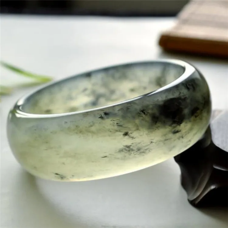 China XiuJade  Natural Original Ecological Copywriting Ink Black Flower Bracelet Widened Version Exquisite Bangles Jewelry