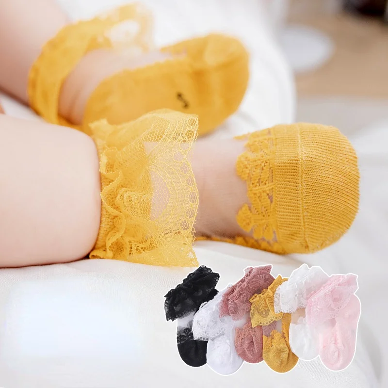 Summer Baby Girls 0-8 Y Ruffle Lace Ultra-Thin Crystal Sheer Socks Kids Girls Princess Ankle Frilly Lace Invisible No Show Socks