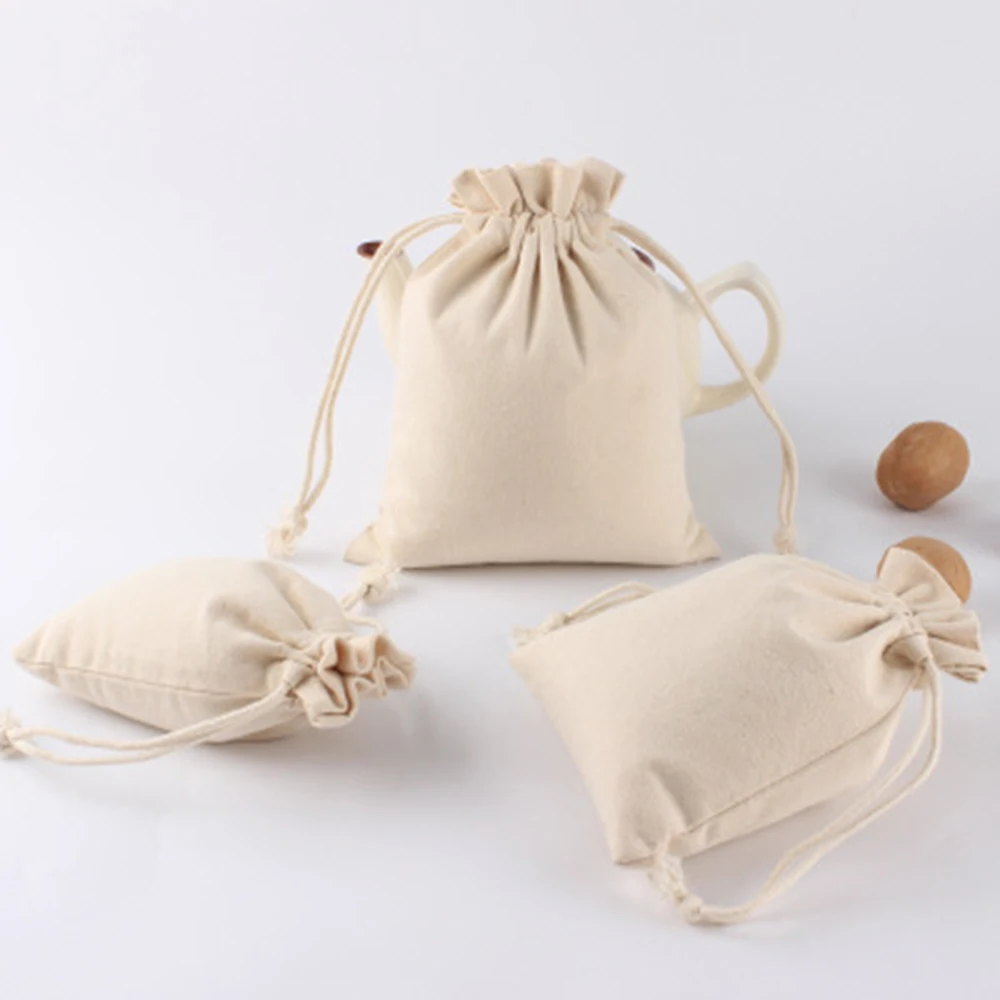 1Pc Cotton Fabric Drawstring Storage Bag Food Underwear Socks Jewelry Organizer Kitchen Environmental Flour Rice Holder