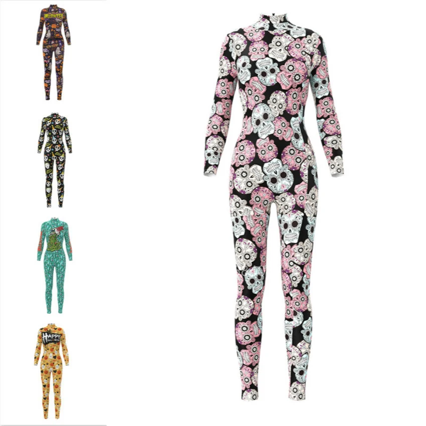 Disfraz de Halloween para hombre y mujer, mono elástico con estampado de murciélago, fantasma, Horror, Zentai, calavera de fantasía para adultos, 2021