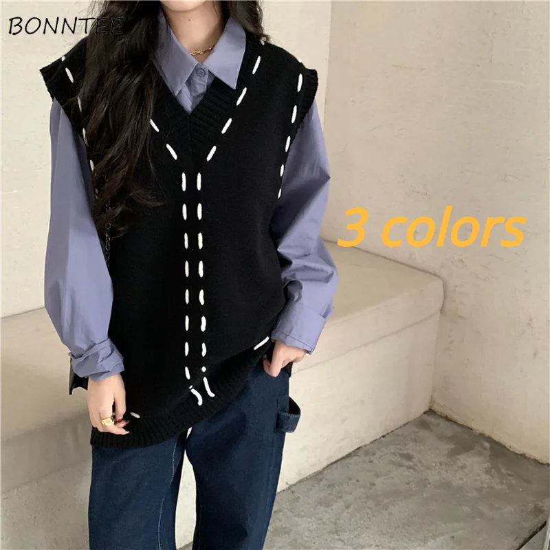 3 Colors Sweater Vests Women Stripe Korean Style Chic Leisure Popular All-match Brisk College Students Ulzzang Spring Autumn Ins