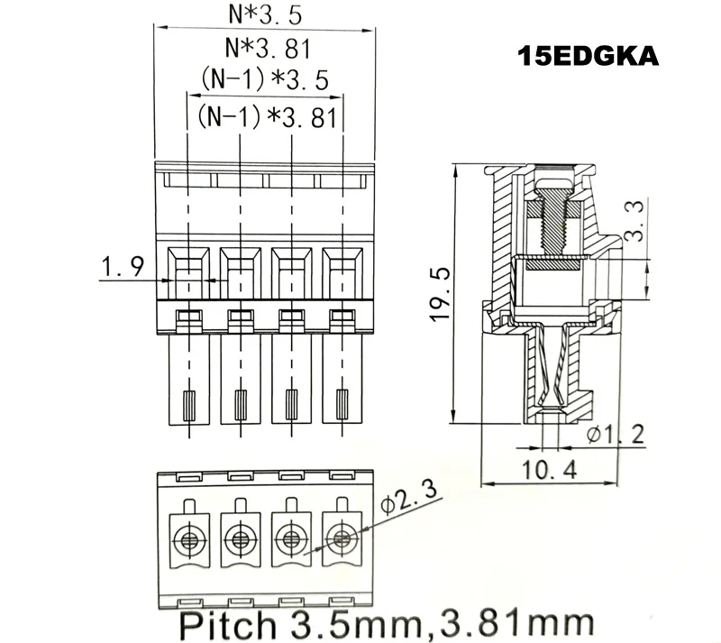 20/10 Sets Steckbare PCB-Schraubklemmenblöcke mit 3,81mm Rastermaß, Männlich und Weiblich, 15EDGKA+VC/RC 2~10-polig – Detail 3