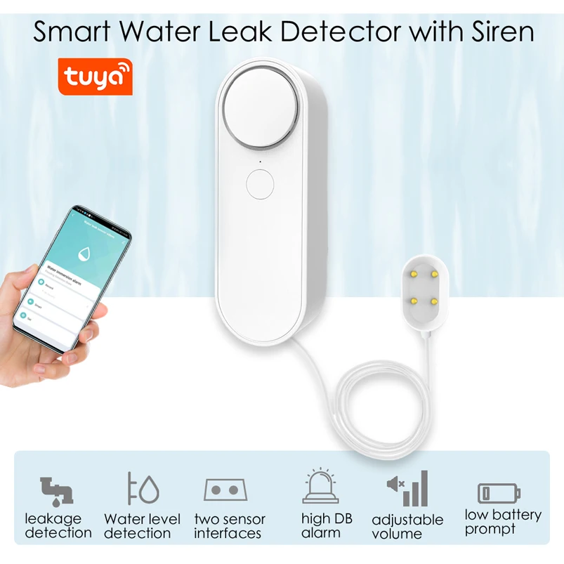 Water leakage sensor WIFI leak level Sound Alarm detector security Overflow protection Tuya Smart Life App home Remote control