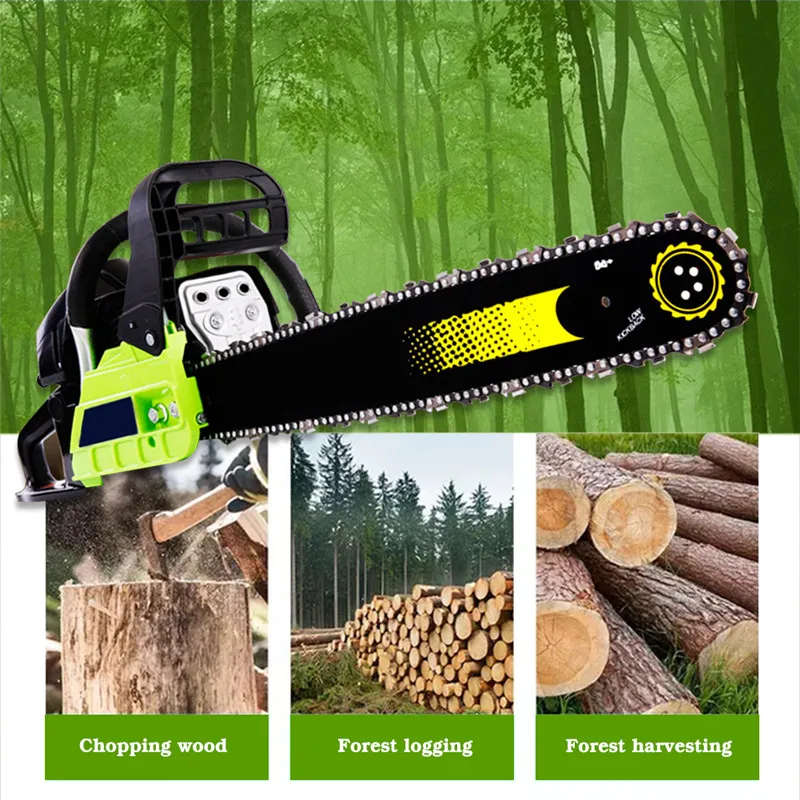 แก๊สเบนซิน Powered เลื่อยโซ่59cc เครื่องยนต์ Cycle Chain Saw Professional Wooding ตัดเครื่องสูงชุดเครื่องมือช่างไม้