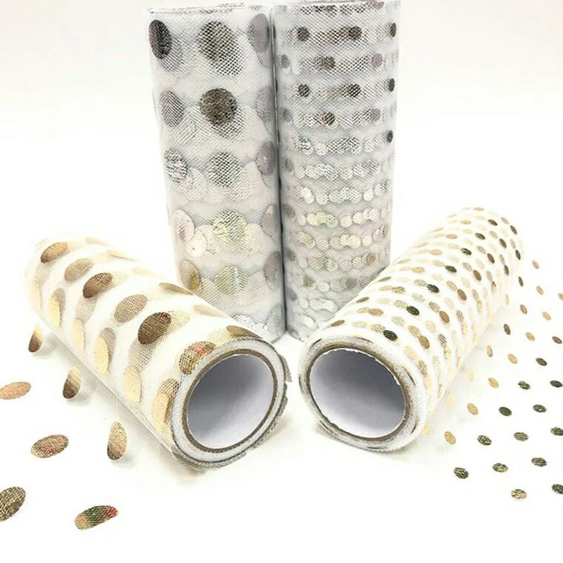 

75mm15mm10y gold and silver dots decoration gauze gauze Tulle DIY clothing shoes and hats bow decoration gift package