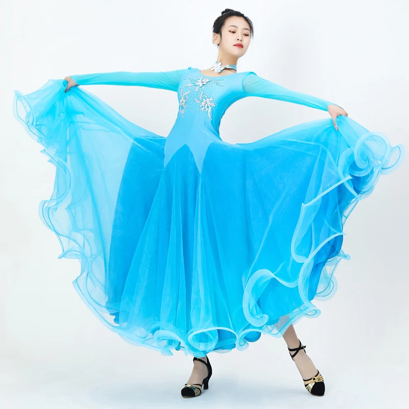 

Lace Flower Pattern Flying Yarn Ballroom Competition Dance Dress Viennese Waltz Dresses Women Clothes For Ballroom Dancing