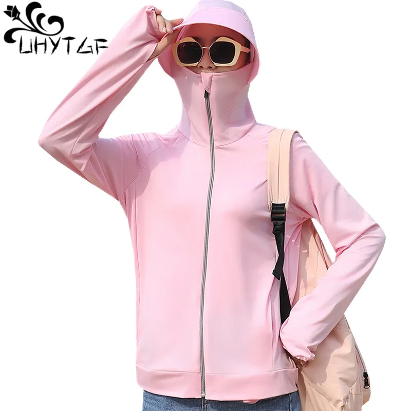 

UHYTGF 2020 fashion womens summer jacket hooded Anti-UV Breathable thin sun protection clothing bike comfortable tops coat 865