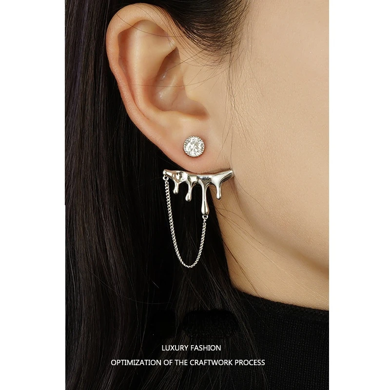 

Wax Dropping Earrings Women's Tassel Inlaid Zircon Earrings Fashion High-level Sense of Minority Design Ins Style Earrings