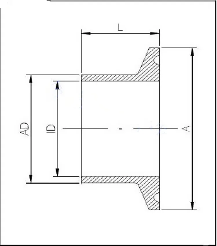 Sanitaire Verlengd Tri-Clamp Ferrule, Lengte 50Mm, Wanddikte 3Mm, tri-Clamp Adpter, Rvs 304