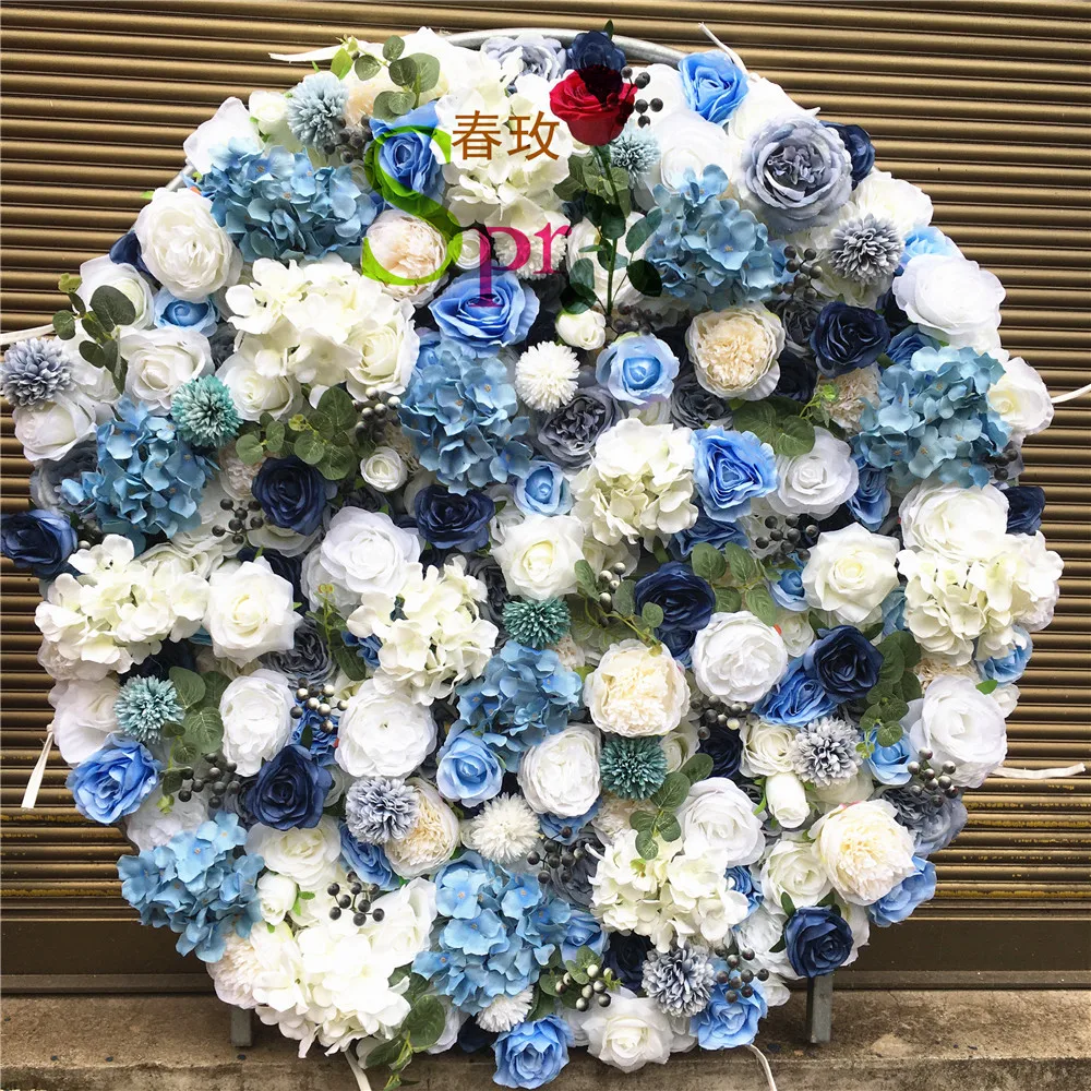 

SPR ROUND 2m Dia Roll Up Fabric Plastic White Rose Peony Arrangement Silk Artificial Flower Wall Panel Wedding Decoration Backdr