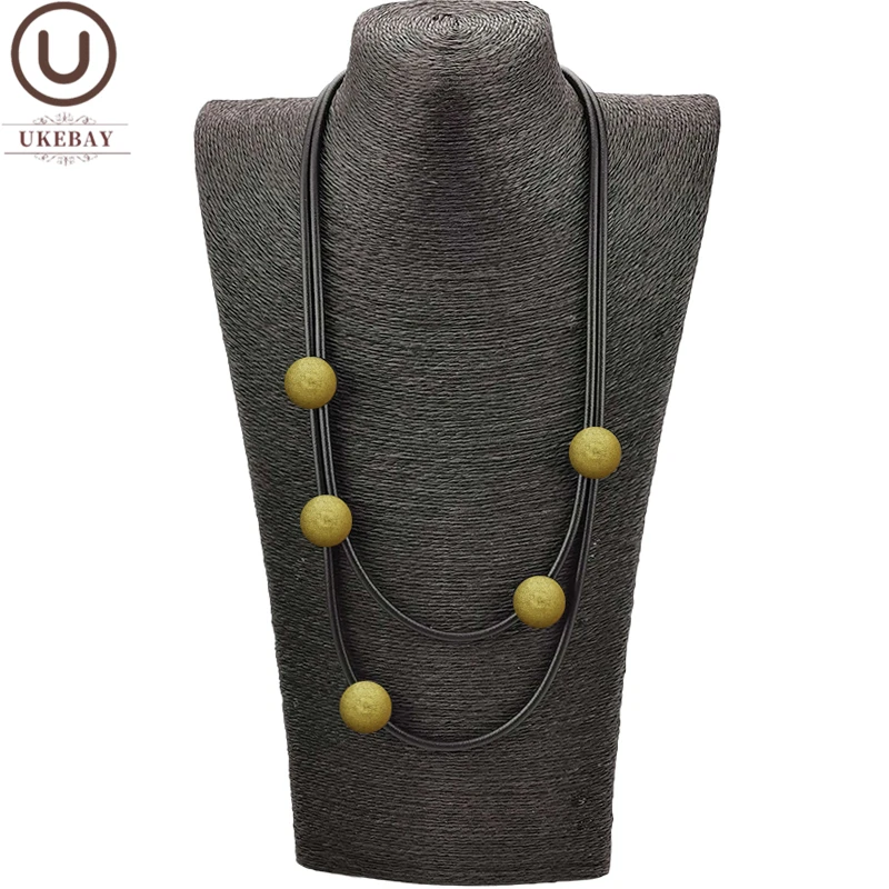 UKEBAY New Gold Color Wood Necklaces Women Choker Necklace Simple Handmade Jewelry Goth Luxury Necklaces Match Sweater Chains