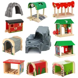 Accessoires de voie ferrée en bois, voie ferrée en bois, pont de gare, tunnel compatible avec toutes les marques, jouets