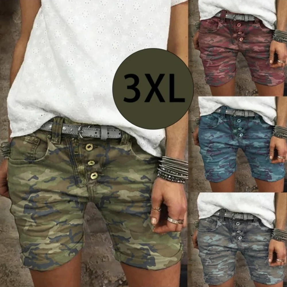 Women Summer Denim Shorts Slim Stretch Camouflage Jeans Shorts Ladies Casual Short Pants