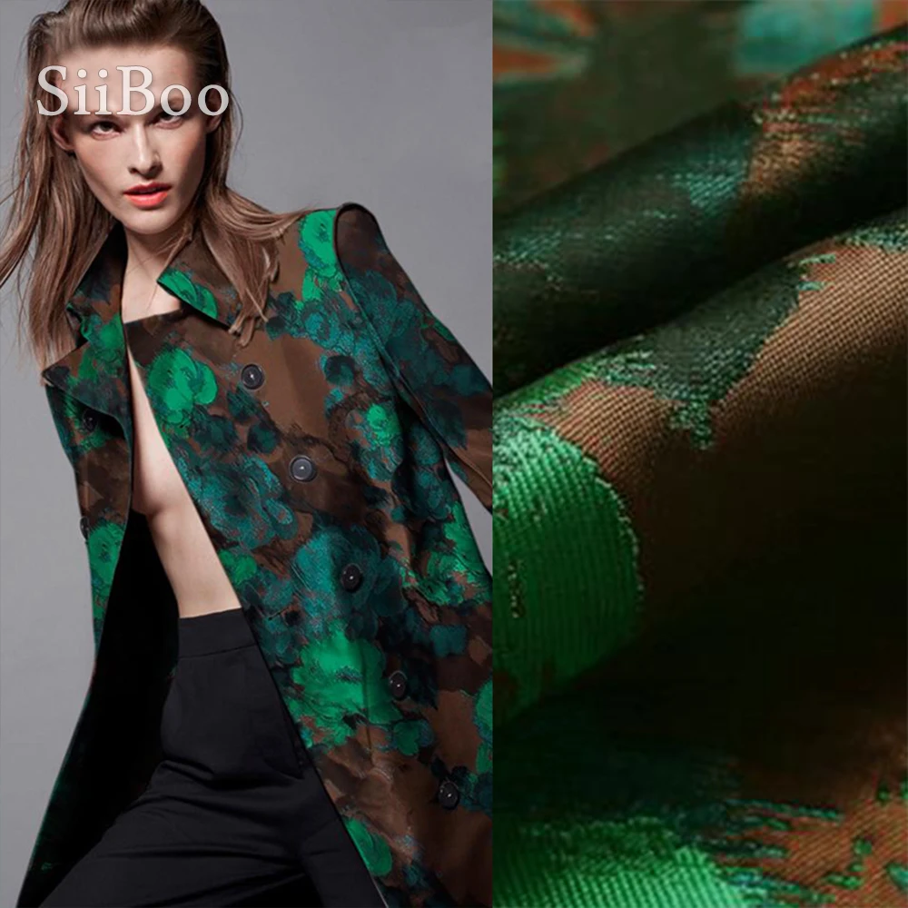 High grade American style green flroal jacquard brocade fabric for sprint autumn coat dress medium thickness tissue tela SP2334