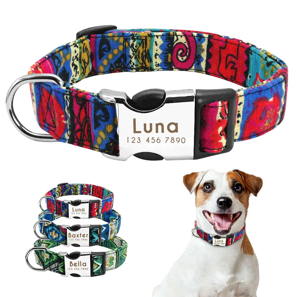 Personalized Indian Dog Cat Collar Custom Nylon Puppy Collars Chihuahua Pug Pet Collars Adjustable for Small Medium Large Dogs